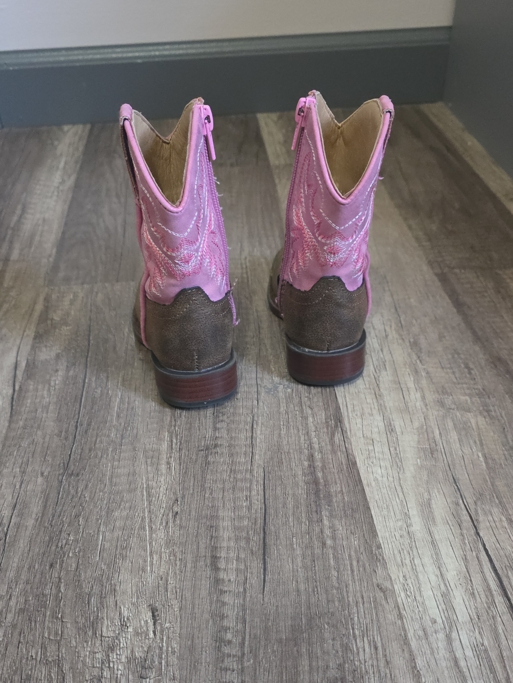 Toddler Pink & Brown Leather Cowgirl Boots - Picture 4 of 4